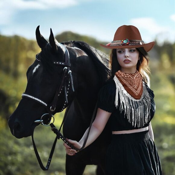 Western Cowgirl Hat and Paisley Bandana Set for Women Vintage Costume main image 7